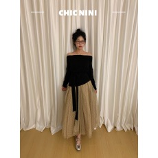 批发法式<b class='q'>欧根纱</b>波点半身裙女纱裙秋季一字肩上衣+网纱裙<b class='q'>套装</b>