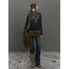 批发NECY 费尔岛印花长袖女秋季慵懒舒适内搭打底衫修身显瘦外穿上衣