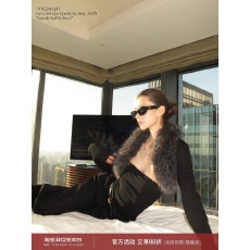 批发0122stepll 黑色短款针织衫女辣妹修身显瘦毛毛长袖坎肩开衫上衣