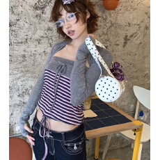 批发宋正恩灰色薄款针织开衫小外套女秋季辣妹修身别致显瘦长袖短上衣