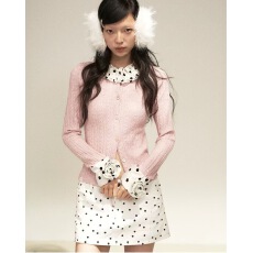 批发Summon Oak 波点针织花边内搭开衫女修身显瘦<b class='q'>百搭</b>长袖短款毛衣