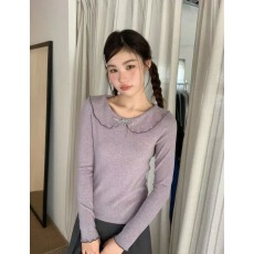 批发设计感独特翻领立体花朵针织衫上衣女秋冬修身显瘦漂亮内搭打底衫