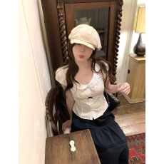 批发PtonUmi3/18晚8点上新<b class='q'>波点</b>娃娃领蝴蝶结短袖<b class='q'>衬衫</b>上衣