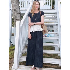 批发2026夏季新款休闲短袖衬衫上衣高腰<b class='q'>九分</b>阔腿裤两件套装女