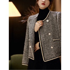 批发羊毛混纺法式高级名媛粗花呢双排扣气质洋气秋装新款小香风外套女