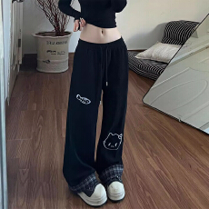 批发<b class='q'>大码</b><b class='q'>女装</b>胖mm美式小众宽松休闲裤女秋冬运动卫裤黑色显瘦直筒裤子