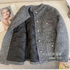 批发羊毛灰色小香风充棉加厚女冬季新款高端法式亮片千金感大衣外套