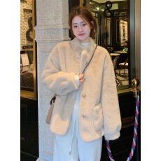 批发立领小香风仿水貂毛绒冬季环保皮草女2025新款高级感上衣兔毛外套