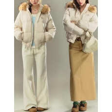 批发毛领连帽棉服简约百搭宽松保暖加厚外套女<b class='q'>冬</b>季面包服上衣