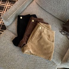 批发复古灯芯绒卡其色休闲短裤子女秋季新款一粒扣高腰显瘦咖色阔腿裤