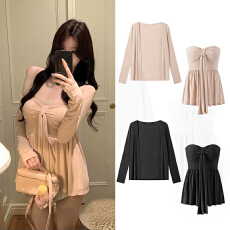 批发原版做法配可调节<b class='q'>透明</b><b class='q'>肩带</b>抹胸上衣韩系温柔长袖开衫外套二件
