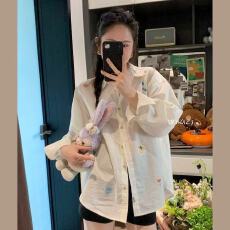 批发韩系ins高级感气质刺绣花朵<b class='q'>长袖</b><b class='q'>衬衫女</b>夏季设计感休闲宽松上衣服