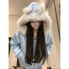 批发韩系<b class='q'>甜美</b>双面穿毛毛领外套女冬季加厚保暖连帽小个子短款棉服棉衣