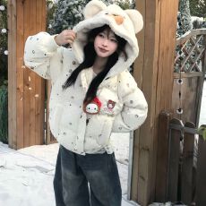 批发【赠送挂件】粉色可爱甜妹刺绣连帽棉服外套女冬季小个子学生棉袄