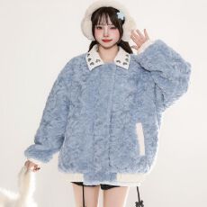 翻领棉外套冬季高级宽松加厚毛绒棉衣甜美仿羊羔毛超好看棉服外套