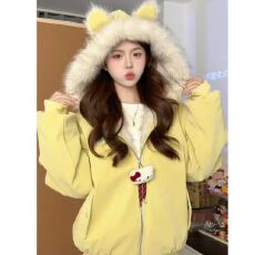 批发高级感甜美百搭厚绒皮面座山雕毛毛棉衣冬季情侣宽松保暖加厚<b class='q'>外套</b>