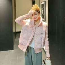 批发韩系甜美波点针织拼接长袖棉服外套女<b class='q'>冬</b>季新款宽松加厚短款面包服