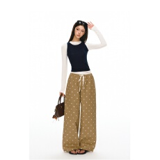 批发美式复古波点印花休闲裤女春季新款<b class='q'>百搭</b>长裤