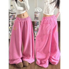 批发多巴胺辣妹波点印花卫<b class='q'>裤</b>女宽松慵懒松弛感<b class='q'>嘻哈</b>爵士舞运动<b class='q'>裤</b>