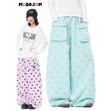 批发美式立体口袋刺绣波点满印休闲<b class='q'>裤</b>女宽松百搭阔腿显瘦直筒卫<b class='q'>裤</b>