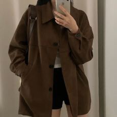 批发已出货 chic韩版宽松直筒鹿皮绒宽松风衣