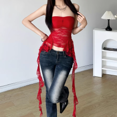 批发少女纯欲风性感蕾丝纯色抹胸<b class='q'>背心</b>女夏修身<b class='q'>露</b><b class='q'>脐</b>飘带辣妹短上衣内搭