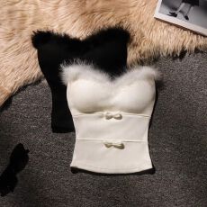 批发超仙气羽毛抹胸上衣<b class='q'>秋</b>冬穿搭无肩带吊带背心女内搭外穿纯欲