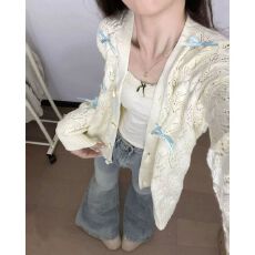 批发镂空蝴蝶结薄款春夏季新款<b class='q'>外</b><b class='q'>搭</b>毛衣慵懒宽松针织衫上衣<b class='q'>开衫</b>外套女