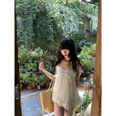 批发自制甜美风蓝色碎花绑带吊带背心女<b class='q'>春</b>季百搭减龄显瘦上衣