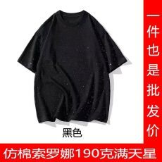 批发仿棉索<b class='q'>罗</b>娜190<b class='q'>克</b>满天<b class='q'>星</b>落肩短袖T恤光版亮片工艺后包领空白版