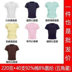 批发220<b class='q'>克</b>40支1*1罗纹92棉8氨纶圆领短款修身收腰星星短袖空白版T恤