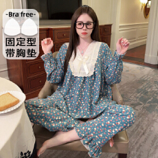 批发现 货 大码胖MM秋季睡衣女宫廷风<b class='q'>蕾丝</b>花边碎花可外穿家居服两件套