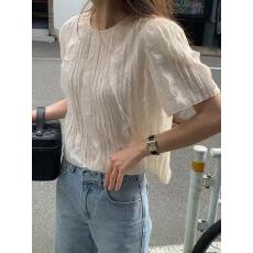 批发现2026<b class='q'>韩国</b>东大门<b class='q'>代购</b>夏款洋气减龄净版褶皱短袖衬衫上衣