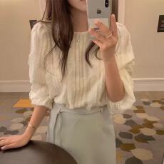 批发设计感木耳边系带<b class='q'>衬衫</b>女宽松<b class='q'>气质</b><b class='q'>衬衣</b>长袖上衣