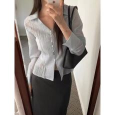 批发<b class='q'>韩版</b>chic减龄复古小众设计感气质褶皱长袖单排扣<b class='q'>衬衫女</b>上衣