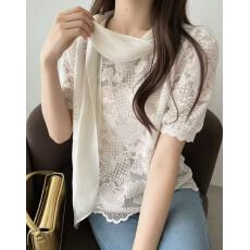 批发镂空蕾丝花边衬衫上衣女 夏季韩版纯色短袖T恤