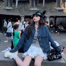 批发老钱调肌理感牛仔小香风外套女<b class='q'>秋</b>季新款蓝色立领夹克