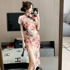 批发旗袍年轻款纯欲风性感<b class='q'>开叉</b>修身包臀<b class='q'>连衣裙</b>旗袍女夏季改良日常可穿