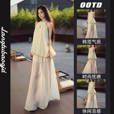 批发法式温柔风白色挂脖吊带连衣裙子女夏季2026新款小个子度假风长裙