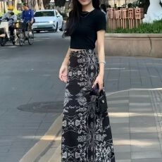批发夏季2026法式高级感复古高腰<b class='q'>碎花</b>半身裙女遮跨显瘦a字包臂长裙女
