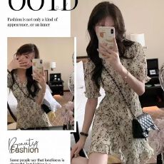 批发法式茶歇<b class='q'>荷叶边</b>短袖碎花<b class='q'>连衣裙</b>女2026夏季新款小个子收腰气质短裙