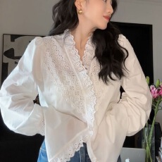 批发法式蕾丝刺绣长袖<b class='q'>衬衫</b>女秋季2026年新款<b class='q'>宽松</b>设计感小众高级感上衣