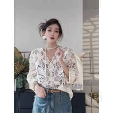 批发大码女装钩花镂空新款开衫立体花秋季波西米亚度假风长袖上衣潮