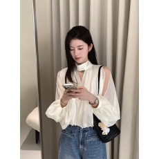 批发026春季新款气质减龄显瘦<b class='q'>上衣</b>韩系高级穿搭<b class='q'>露肩</b>设计灯笼袖衬衫女