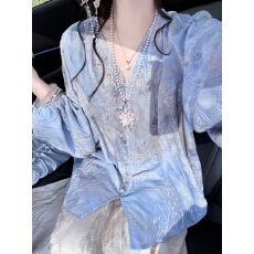 批发新中式灯笼袖刺绣衬衫外套轻奢小上衣