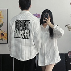 批发男女同款秋装美式潮牌设计感华夫格<b class='q'>衬衫</b>上衣女宽松长袖外套潮