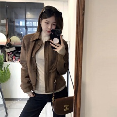 批发咖色麂皮外套女短款2025年<b class='q'>春</b>秋韩系宽松休闲美式复古机车夹克上衣