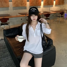 批发慵懒风白色POLO领白色衬衫女装<b class='q'>夏</b>季小众百搭休闲宽松薄款气质上衣
