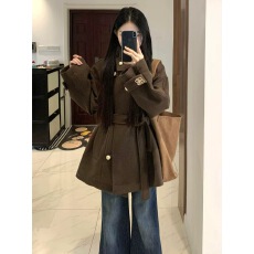 批发美式复古富家千金棕色毛呢外套女<b class='q'>秋</b>冬季高级感巨好看加厚呢子大衣