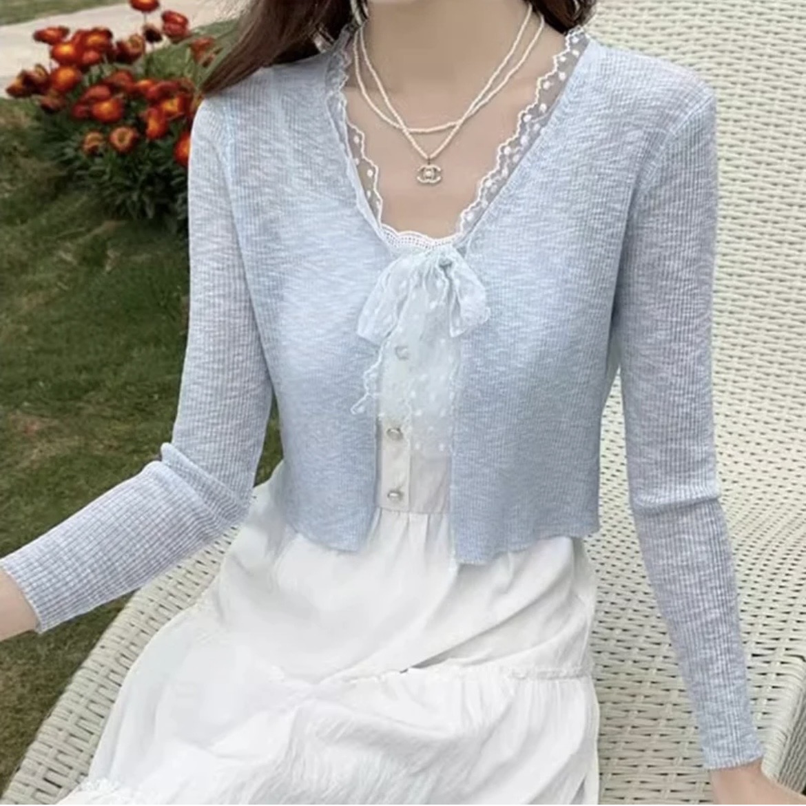 RY70116# 夏季韩版甜美系带竹节麻防晒针织衫可内搭开衫长袖上衣